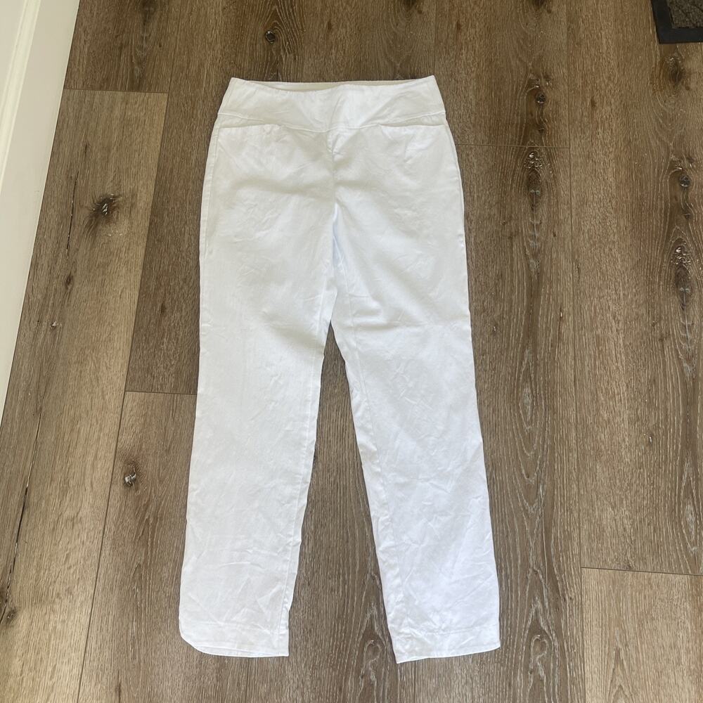 J.McLaughlin White Pull-On Pants Slim Straight Size 6 Stretch Travel Ankle Capri